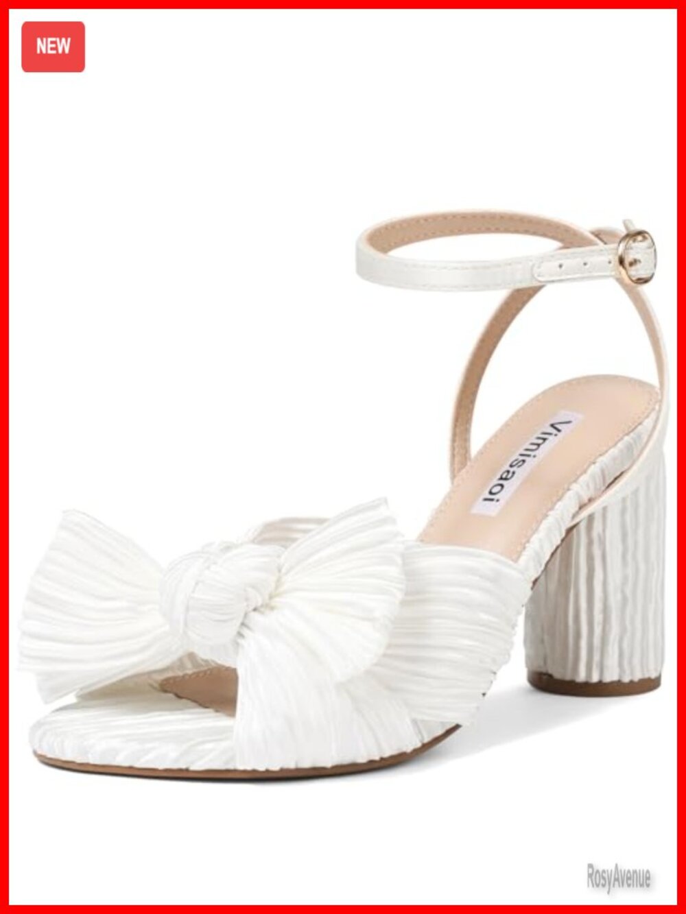 Pleated Bow Block Heel Open Toe Ankle Strap Sandals
